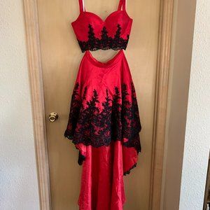 Sherri Hill 2-piece Red with Black Lace Formal Gown Dress
